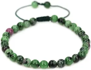Angelstones Handmade Gemstone 6mm Ruby in Zoisite Round Beads Adjustable Braided Macrame Tassels Chakra Reiki Bracelets 7-9 inch Unisex