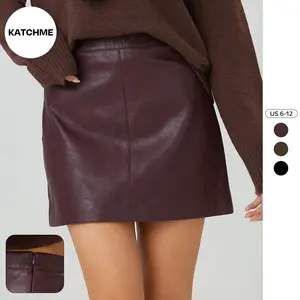 KatchMe Women's Versatile Solid Color High Waist Invisible Zipper PU Mini Skirt, Classy Street Womenswear, Minimalist Women's Bottom, Chic A-Line Skirt（CN）