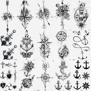 15 Cute Anchor Pirate Temporary Tattoo Stickers, Compass, Dolphin, Cross, Butterfly, Heart Design, Realistic Body Art Tattoos for Men & Women