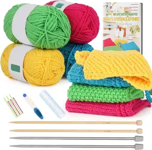 Knitting Kit for Beginners, Complete Beginner Knitting Kit Easy Knitting Set Including Knitting  Set Cotton Yarn, Learn to Knit Dishcloth with Step-by-Step Instructions, Colorful
