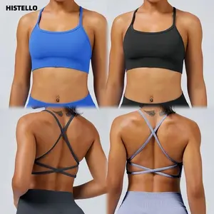 Dfyne Solid Dynamic Backless Sports Bra Women Fitness Underwear Training Gym Back Cross Top Running Workout Seamless Bra