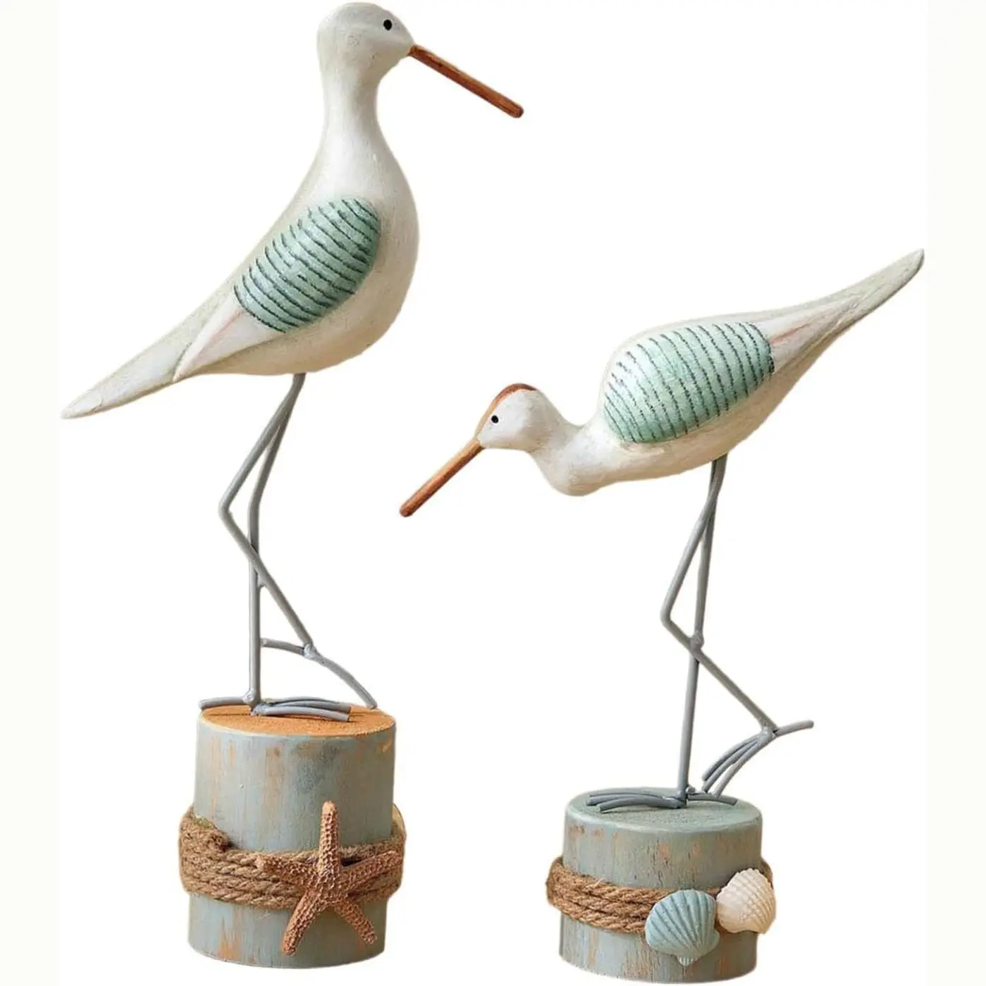 2 Piece Wooden Seagull Statues, Beach Coastal Theme Decor, Nautical Bird Desk Decorative Ornament, Home Shelf Bedroom Decoration, Shoreline Accent, Statue Figurines, Decoration Figure, Decoration Items
