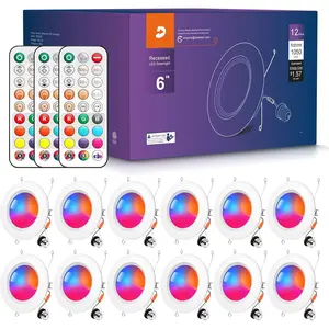 6 Inch Recessed Lights, RGBW Color Changing Recessed Lighting with Remote Control, 13W 1050LM LED Can Lights for Ceiling,  Downlight for Home12 Pack