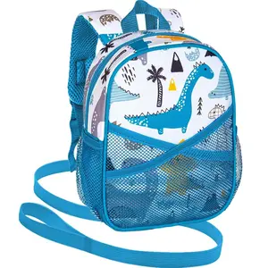 BY-007 Toddler Backpack with Leash, 9.5" Baby Boys Dinosaur Safety Harness Leashes Small Bag