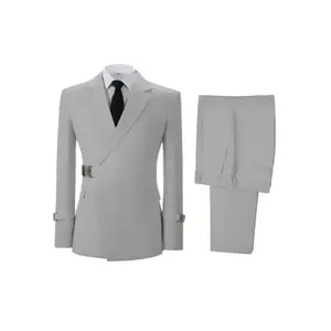 Mens Slim Fit 2pcs Suit Two Button Notched Lapel Solid Suit Jacket Pants Set Tuxedo For Prom Menswear Polyester business casual outfits  Top Viscose Formal Beige