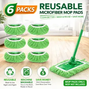 6-Pack Reusable Microfiber Mop Pads Compatible with Sweeper Mop (Replacement Wet Mopping pad Refills & Washable Dry Sweeping Cloths for Surface/Hardwood Floor Cleaning)