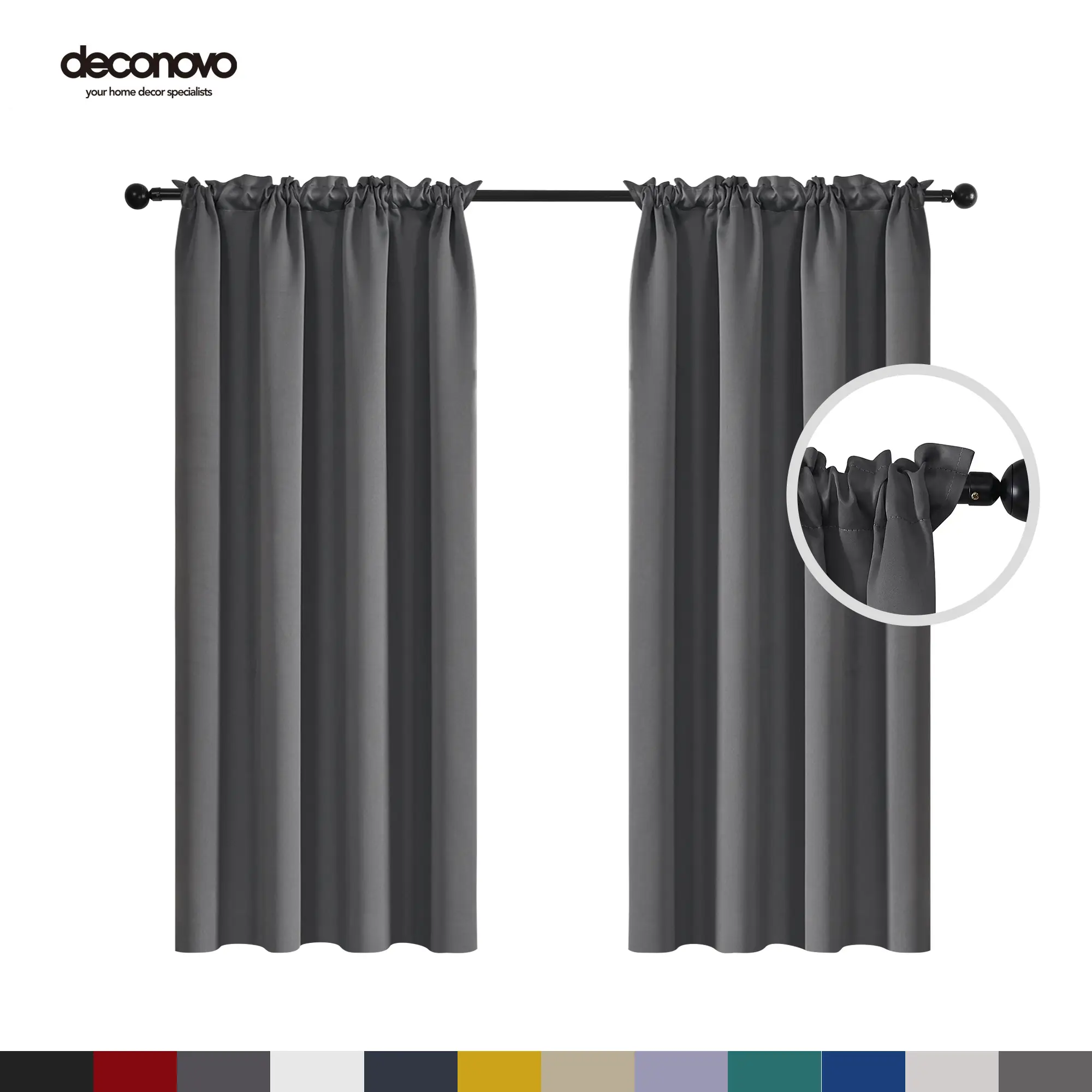 Deconovo Rod Pocket Curtains (2 Panels, 85%-95% Light Blocking) – Thermal Insulated & Soundproof Drapes for Living Room, Bedroom & Home Office