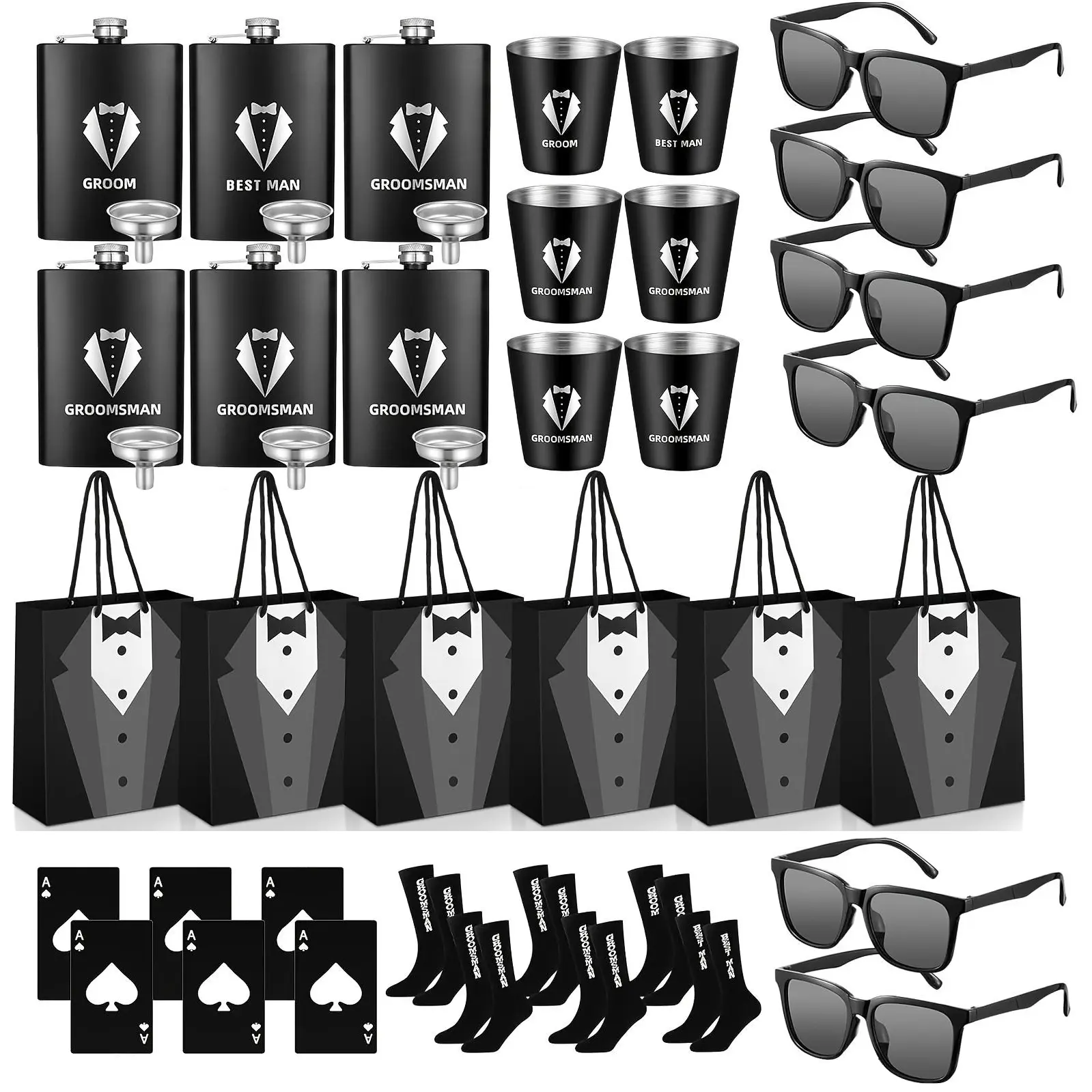 Men's Gift, Gifts for Groomsmen Proposal Box with  Stainless Steel Wine Bottle Funnel, Wine Glass, Poker Bottle Opener, Glasses, Socks, Wedding Proposal Gift, Party Supplies Set Anniversary Gifts,Groom's Gift-giving Ceremony
