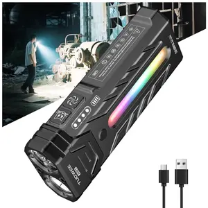 5000 Lumens Dual Core RGB LED Light, Metal Clip Design, Magnetic Attachment, Multifunctional Edc Torch for Job Site & Security Lighting, USB Rechargeable Flashlight