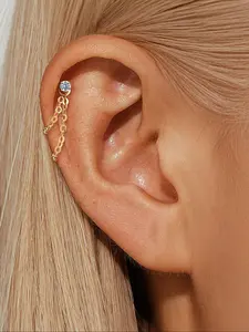 18k Plated Hypoallergenic Pierced Earring Chain, Flat Back, 4-Prong Inlaid Zircon Design, Ideal for Daily Wear & Special Occasions, Elegant Earrings