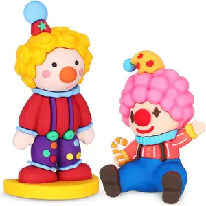 Circus Clown Figurines, 2 count Small Clown Statue Carnival Cake Topper for Theme Party Favors, Garden  Landscape, Desktop Decor (Sitting and Standing)