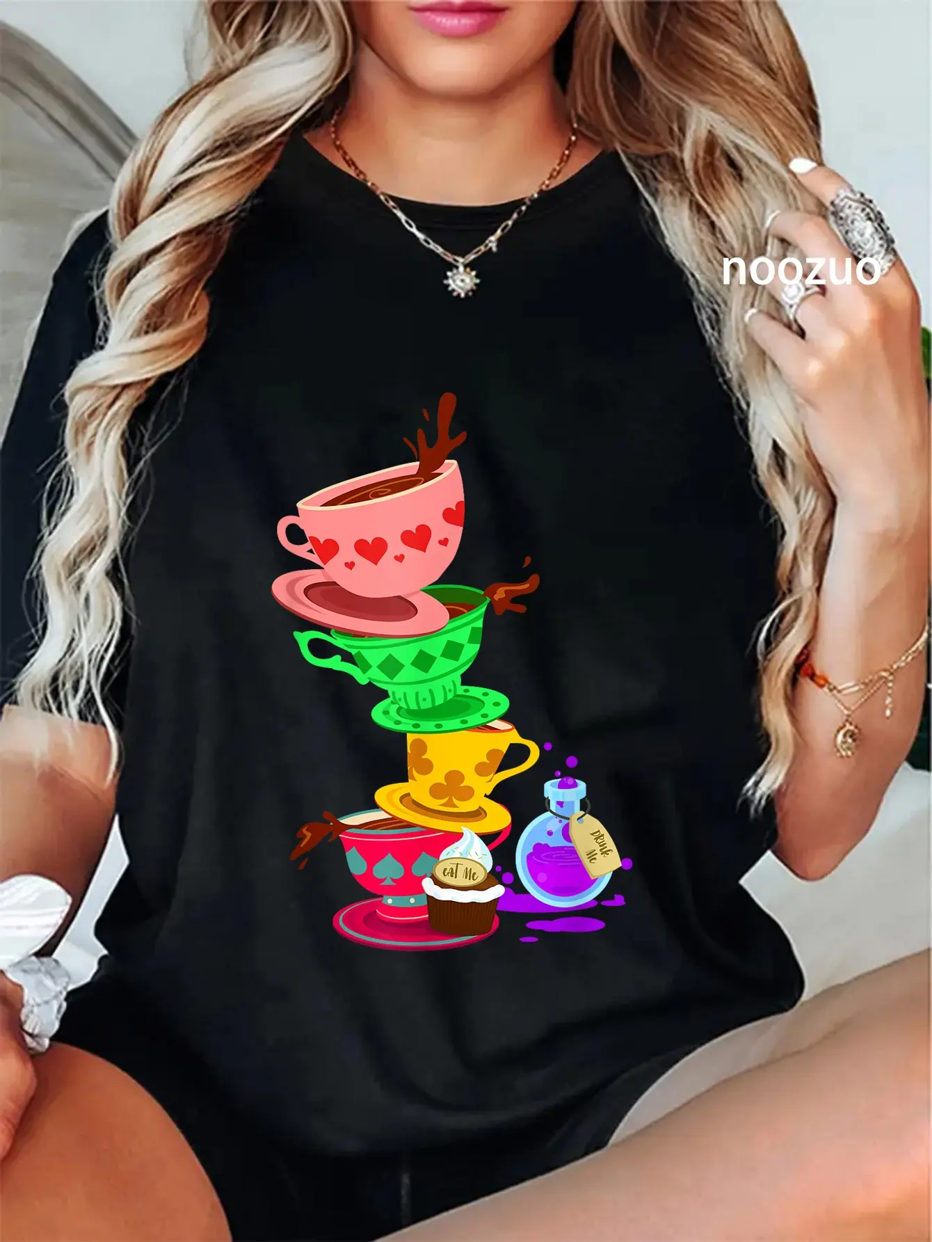 100% Cotton Tea Cups Alice Tea Party Wonderland Card T-Shirt T-Shirt