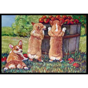 Carolines Treasures  Apple Helper Corgis Indoor & Outdoor Mat- 24 x 36 in.