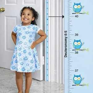 Mom Approved Child Growth Chart Fits in Door Jamb Removable Self Adhesive 72 x 1.25 Inches Blue Owl
