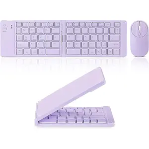 Foldable Mini Rechargeable  Keyboard and  Combo, 2.4G  and ,(Sync Up to 3 Devices), Ultra-Slim Travel Folding Keyboard for  iPad  Android Windows iOS(Purple)