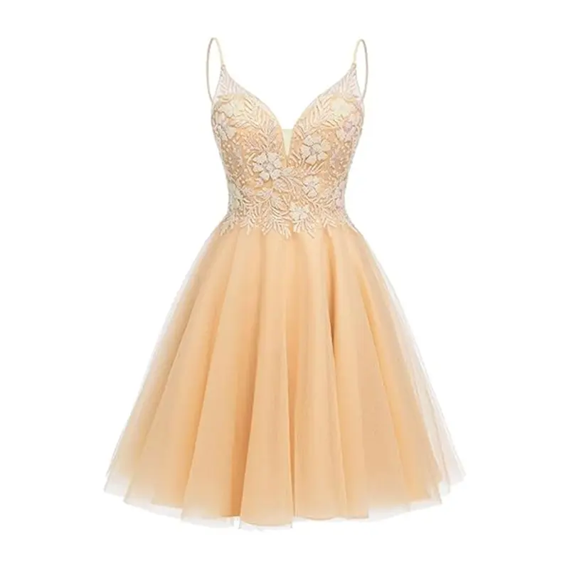 tan homecoming dresses Short A-Line Homecoming Dress with Butterflies Champagne / Large