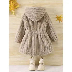Stylish warm plush girl's hooded coat, button-up casual ripped teddy jacket winter/fall outerwear