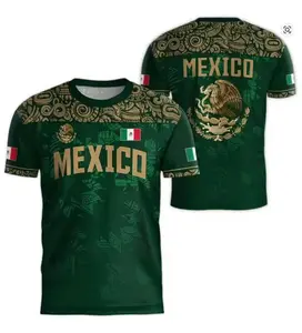 Mexican Flag-themed 3D Eagle Pattern Sport Quick-dry Breatha Men's T-shirt Outdoor Football Sportswear parent-child Clothing