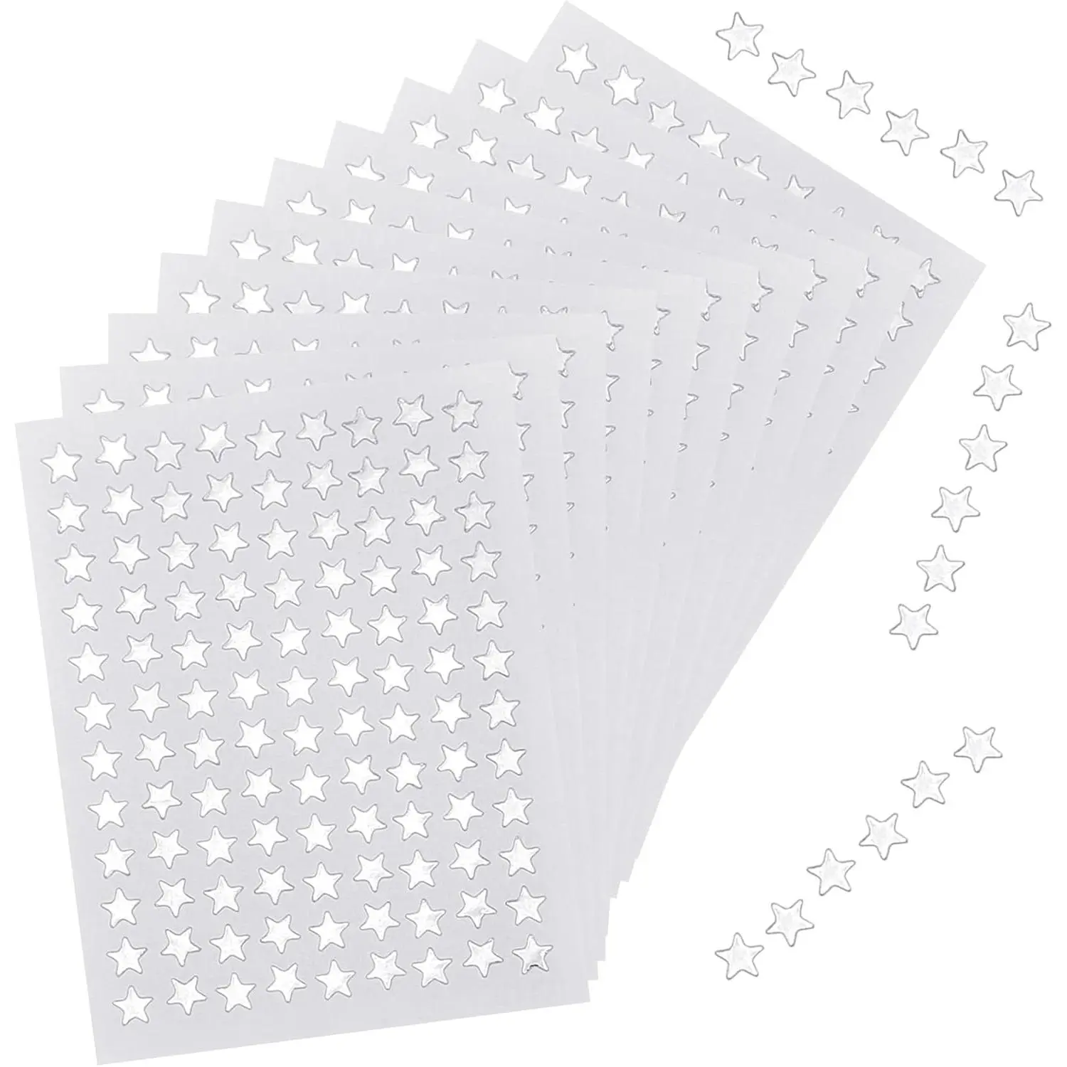 Tiny Silver Star Self Adhesive Stickers - 10 Sheets, 1080 Pack, 0.3" Diameter, Waterproof Durable Office Stationery for Kids Reward Charts, Face Decor, Waterproof Durable Sticker