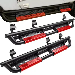 YITAMOTOR 6 inch Running Boards Compatible with 2015-2025 Ford F-150 SuperCrew Cab, 2017-2024 Ford F-250 F-350, Truck Side Steps w/Paintable Plates, Textured Nerf Bar, Black & Red