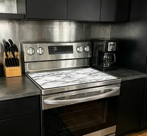 1PC White Marble Stove Top Cover for Electric Stove, Induction Cooker Glass Ceramic Cooktop Protector, Rubber Protective Pad, Heat Resistant Anti-scratch Non-slip Stovetop Covers, Ironing Mat, Coffee Mat, Kitchen Extra Counter Space