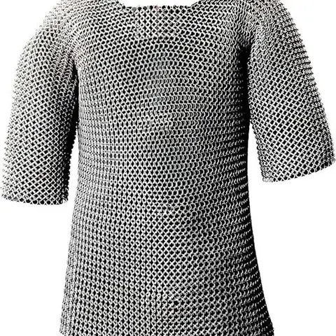 Men's Medieval Warrior Haubergeon Butted Chain Mail Shirt - Zinc Steel Authentic Medieval Top, Lightweight Pull-On Clothing, Knight-Like Look, Durable School Drama Costume, Menswear Special Occasion Outfit