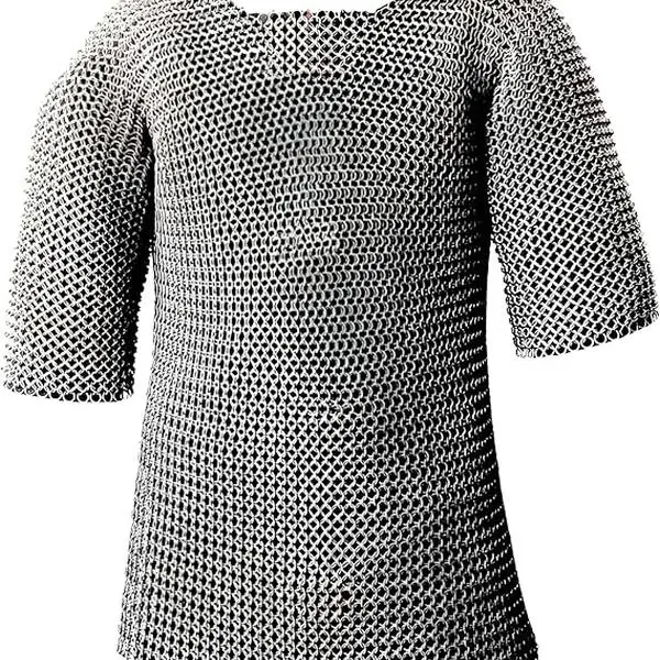 Men's Medieval Warrior Haubergeon Butted Chain Mail Shirt - Zinc Steel Authentic Medieval Top, Lightweight Pull-On Clothing, Knight-Like Look, Durable School Drama Costume, Menswear Special Occasion Outfit