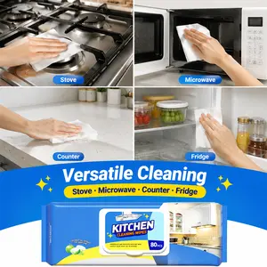 Heavy Duty Kitchen Cleaning Wipes, Lemon Scented with Coconut Oil, Value Pack, 2-Sided Scrub & Smooth Texture, for Home Kitchen Use