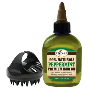 Difeel Peppermint Premium Hair Oil  + Scalp Massage Brush - 75ml Help Fight Dry and Flaky Scalp for Any Type of Hair.