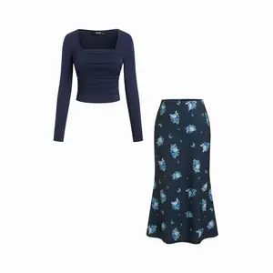 Cider Square Neck Ruched Top & Floral Mermaid Maxi Skirt Set SwimWeek