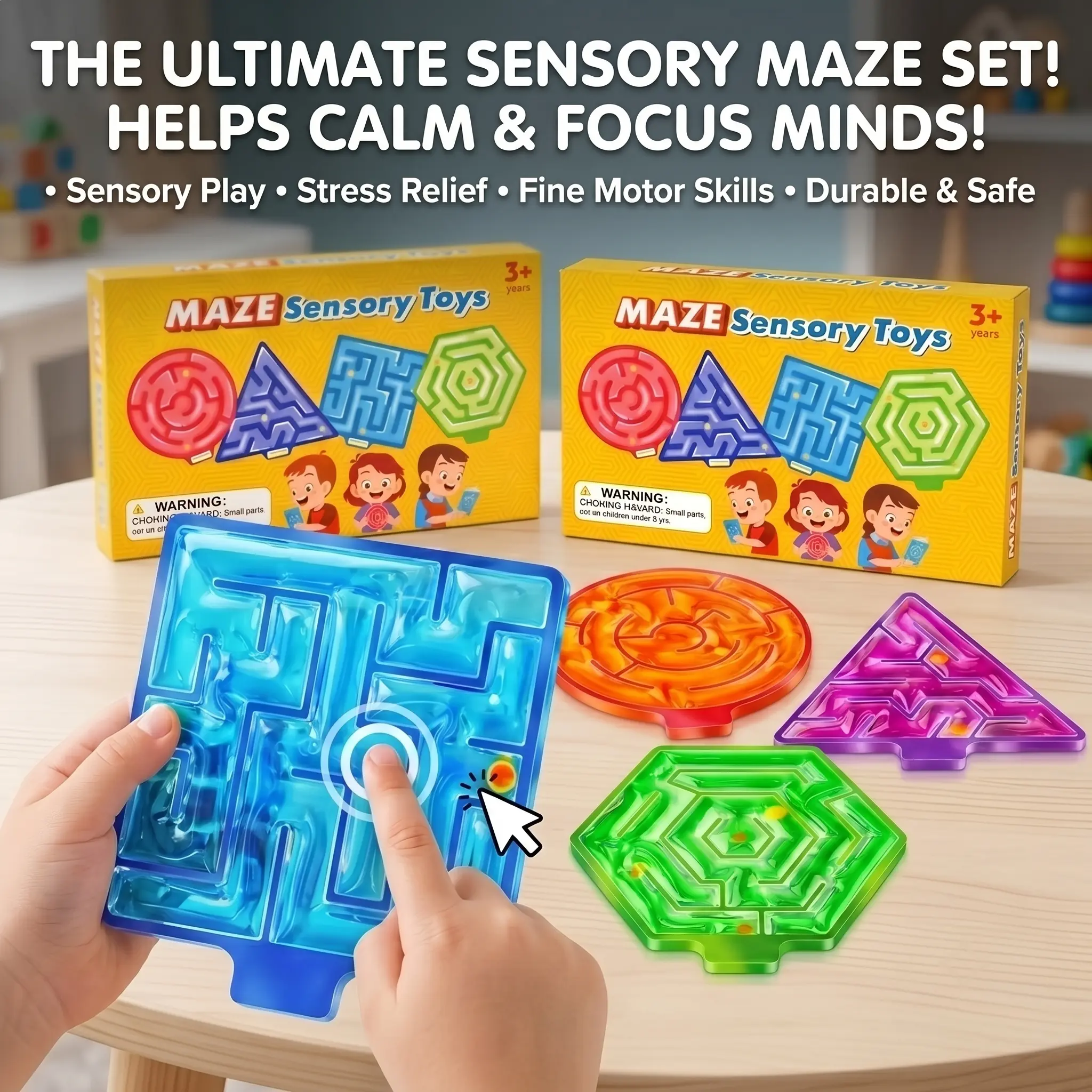 4-Pack Maze Sensory Toys for Kids - Quiet Fidget Toys for Autism, Stress Relief, STEM Learning, Travel Essentials for Road Trips, Screen-Free, Birthday Gifts, Sensory Products, Autistic Sensory Products