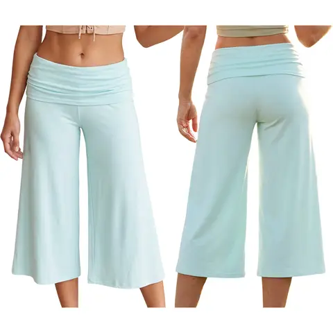 Women's Summer Low Rise Cotton Capri Pants - Wide Leg, Flowy, Soft Y2k Culottes for Lounge, Yoga, Beach - XL Comfy Effortless Pants