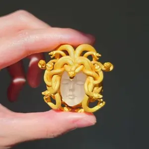 Greek Mythology Medusa Coin Ring, Artisan Handmade, Vintage-Style Niche High-End Statement Costume Jewelry Ring cinnamon