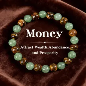 Money Attraction Bracelet with Green Aventurine & Tiger Eye -    blue friendship bracelet beaded  jewelry protection bracelet encouragement gift fashion artificial bracelet  of  the  day Colorblock Beaded Bracelet