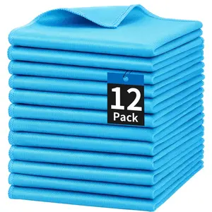 Microfiber Glass Cleaning Cloth, 12 Pack Window Glass Cleaning Rags, Reusable Lint-Free Streak Free Polishing Cloth Wipes for Stainless Steel, Eyeglasses, Mirrors, Screens & Lenses,12" 12"