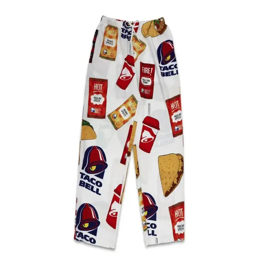 Taco Bell Food Print Pajama Pants, Funny Fast Food Lounge Sleep Pants, Unisex Relaxed Pajama Bottoms