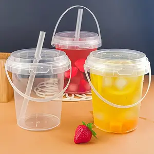 5/10 PCS33.81 ounce large plastic cup with lid and straw - reusable, drink cup, for iced drinks, fruits, ice bucket - for parties, festivals and daily use