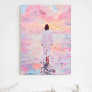 Jesus Walking On Water Canvas Religious Wall Art Poster - Ideal Savior and Christian Decor for Bedroom and Living Room
