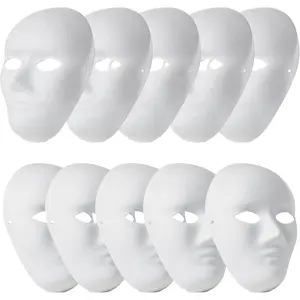 10 count DIY Full  , Blank White Paintable Paper Mache Mask, DIY Craft Mask Masquerade  Halloween Mardi Gras Party  for Full  Men, Women