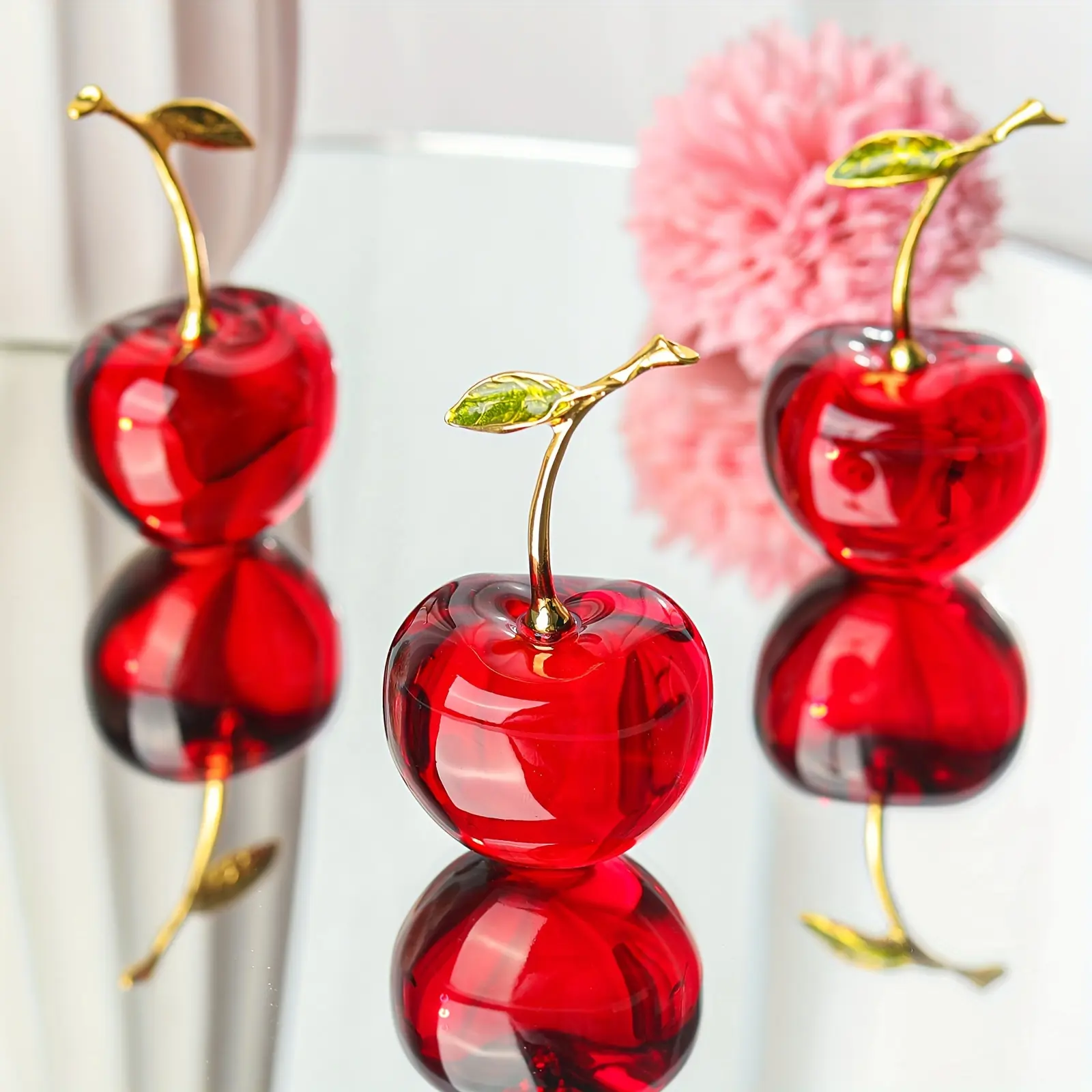 [Luxury Cherry Crystal Light Statue] Cherry Luxury Artificial Crystal Light Statue - Home Table Decoration Ornament Collection - Cute Decoration for Halloween, Christmas Eve, Birthday, Valentine's Day Gift
