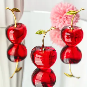 New[Luxury Cherry Crystal Light Statue] Cherry Luxury Artificial Crystal Light Statue - Home Table Decoration Ornament Collection - Cute Decoration for Halloween, Christmas Eve, Birthday, Valentine's Day Gift
