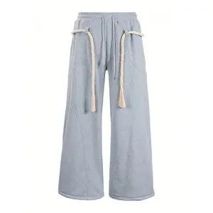 Summer Casual Outfit Set Red M Fashion Loose Wide Leg Sports Pants and Hoodie Tropical Leaf Print Handmade Thick Rope Print Boho Cotton Single Layer Short Sleeve or Long Sleeve Hoodie and Sweatpants for Leisure