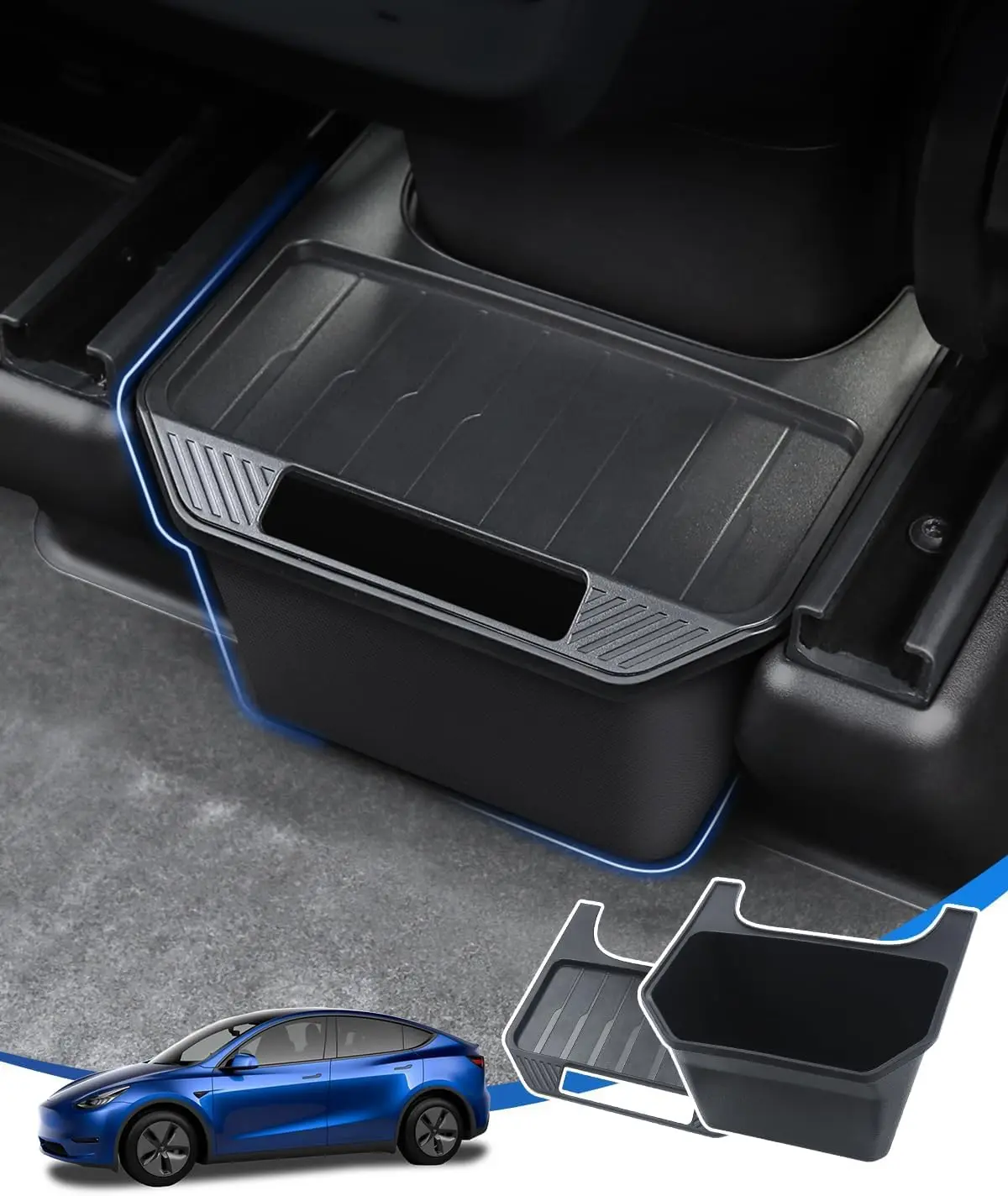 KUST Car Trash Can for Tesla Model Y 2020-2025, Trashcan for Cars with Rear Center Console Organizer, Underseat Organizer Stowing & Tidying, Rear Seat Stowing & Tidying, Backseat Bin, Quick Grab Access, Footroom Stays
