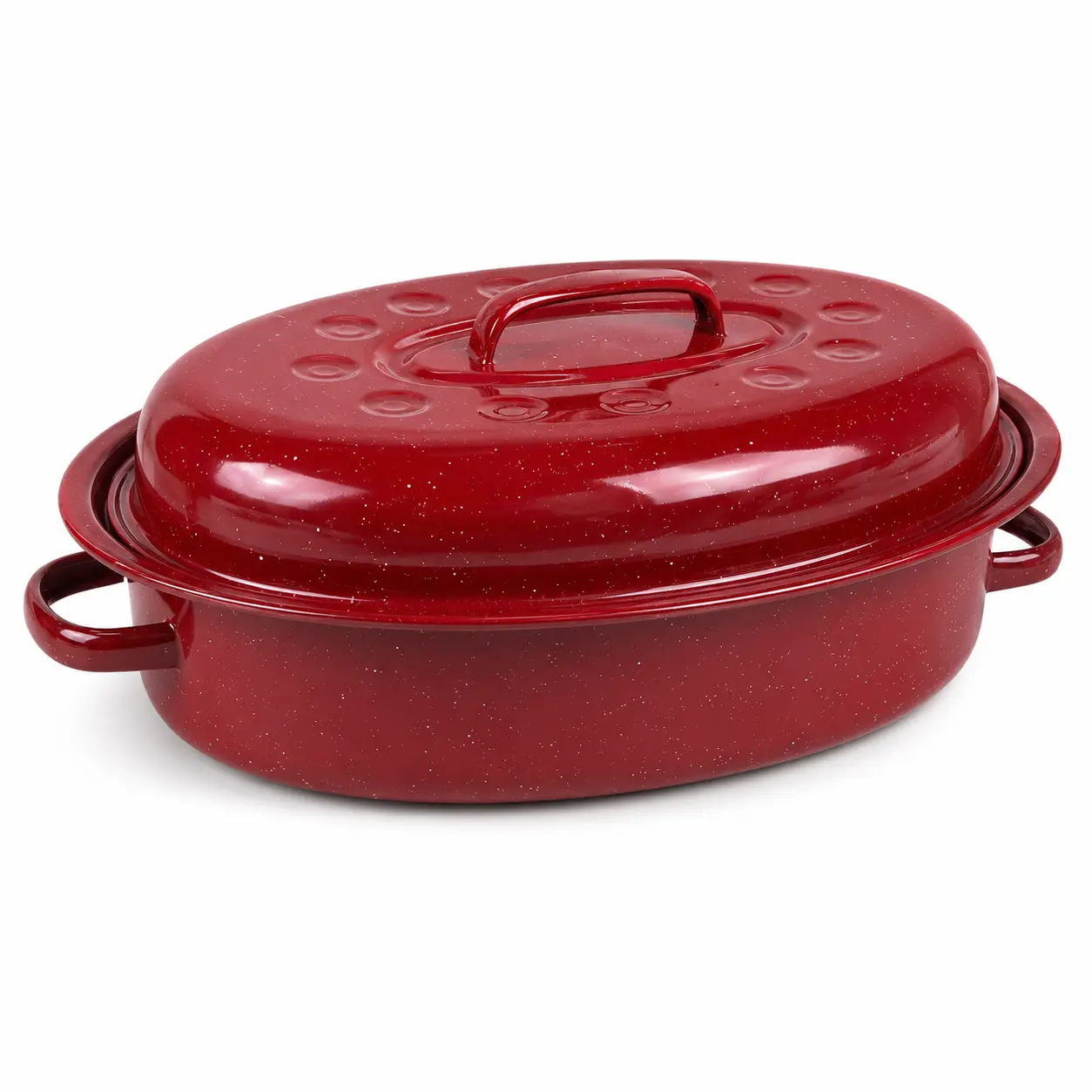 16-Inch Enamel Turkey Roasting Pan Set with Lid, Rack, Silicone Trivet, 2 Grip Mitts - Large Oval Kitchen Cookware for Family Dinners, Thanksgiving Cooking (Turkey, Chicken, Beef)