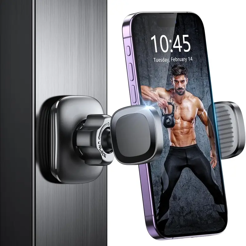 360° Adjustable Magnetic Gym Phone Holder – Metal Mount Stand for iPhones & Androids (4.7”–6.5”), Workout & Hands-Free Smartphone Use