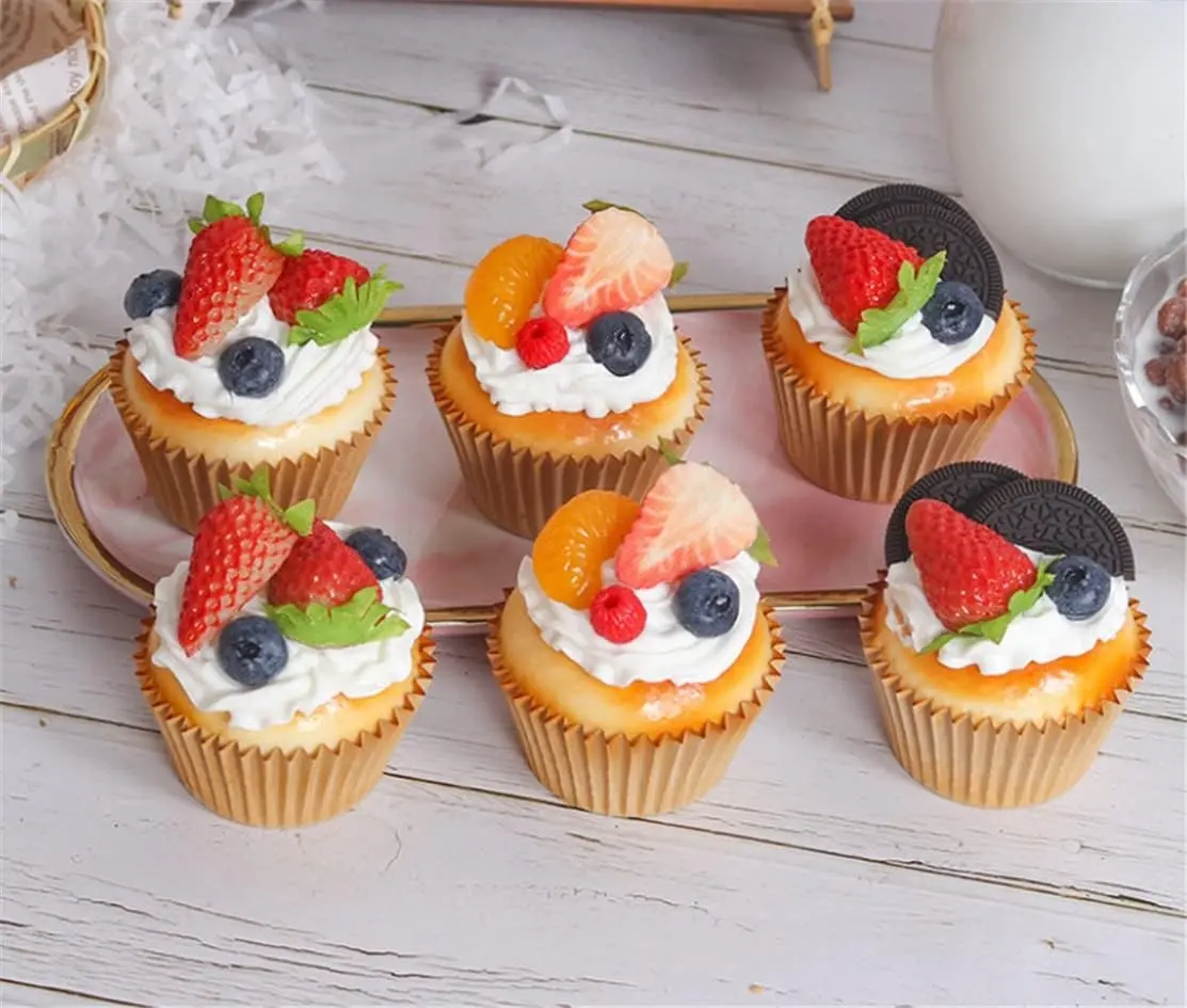 6PCS Artificial Cake Fake Simulation Realistic Cupcake Bread Dessert for Decoration Display Props
