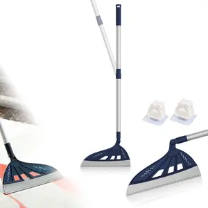 Magic Air Broom Household Silicone Broom, Multifunction Floor Squeegee with 2 Heads - Brush and Scrape, Magic Sweeper with Extra-Long Adjustable Aluminum Handle for Floor, Glass, Tile (Blue)