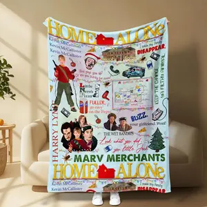 Home Alone Themed Christmas Blanket Featuring Kevin Wet Bandits Pizza Battle Plan & Iconic Quotes Cozy Soft Festive Holiday Decor Movie Nights Gift