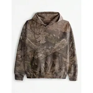 Loose Long Sleeve Pullover Men's Camouflage Hoodie Maple Leaf Sweatshirt Top With Pockets