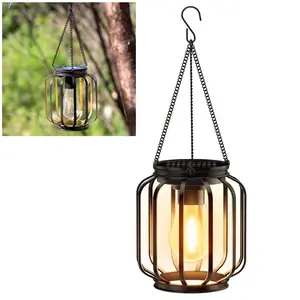 Retro Style Solar-powered Outdoor Pendant Lamp, Iron Lantern, IP65 Waterproof, Garden Landscape Decorative Light Suitable for Balconies, Corridors and Courtyards